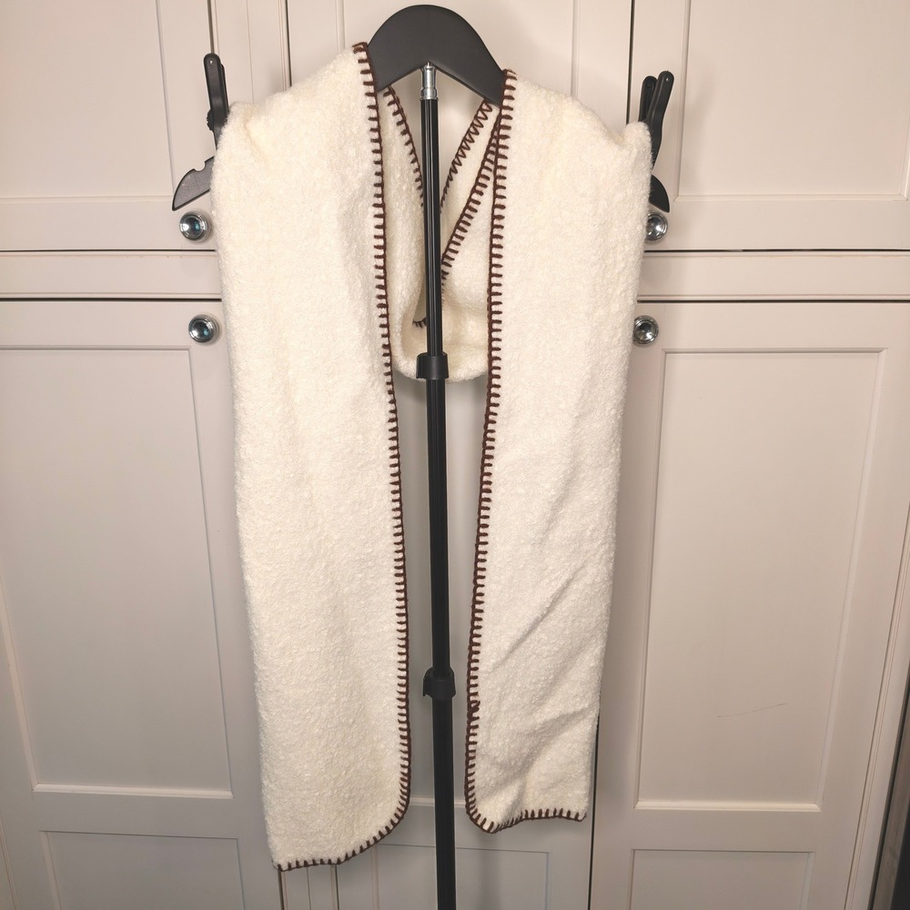 Melrose and Market Faux Shearling Scarf Whipstitch Trim Cream Brown One Size